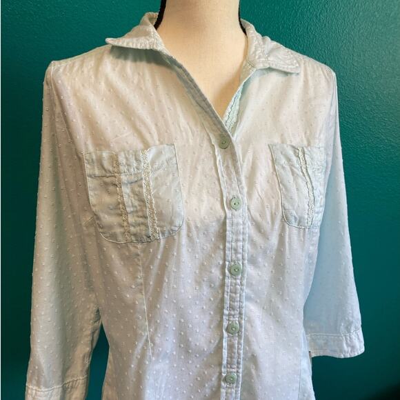 Woolrich Light Blue Dotted 100% Cotton Button Up Blouse Women's Medium - Picture 2 of 8